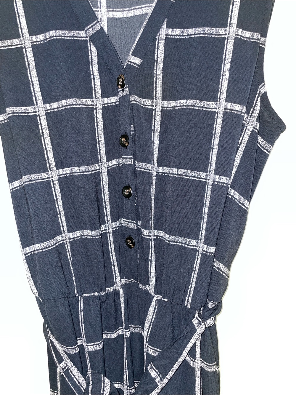 Apt. 9 Navy and White Windowpane Sleeveless Jumpsuit - Picture 3 of 9